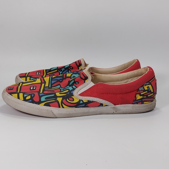 Bucket Feet Canvas Slip On Red Sneaker Boat Shoes, Size 9 - Picture 4 of 9